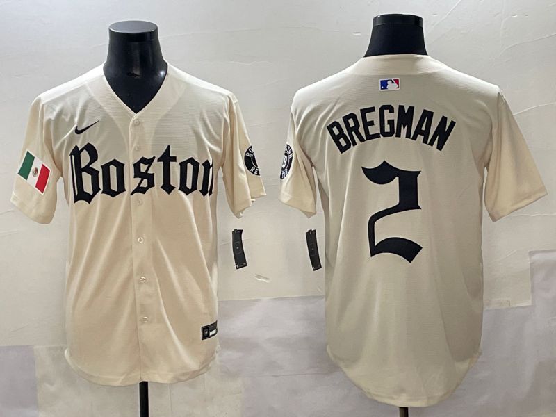 Men 2025 Boston Red Sox #2 Bregman Cream Five generations Joint Name Nike MLB Jersey style 14